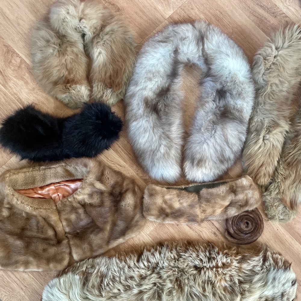 Lot of Vintage Fur Collars and Belt (8 total)